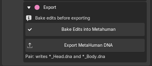 Bake edits, then export MetaHuman DNA